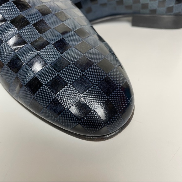 Fertini 80200 Low Vamp Checkered Leather Loafer - Navy - Picture 8 of 12